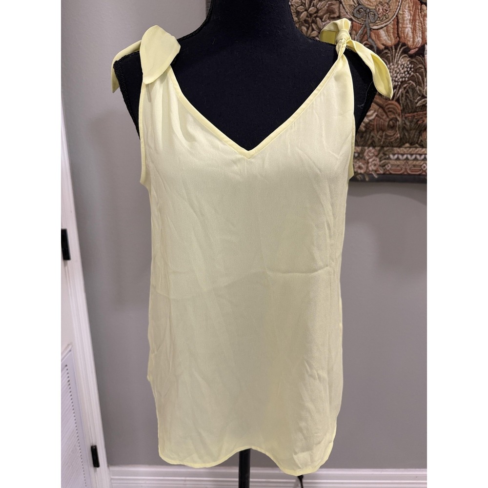 Ann Taylor Tank Top Womens Small Yellow V Neck Tie Shoulder Bow Chiffon Camisole